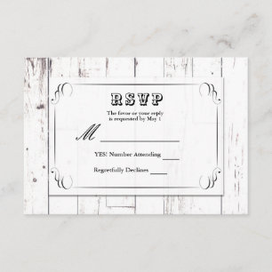 Vintage Shabby Chic White Wood Barn Wedding RSVP Card