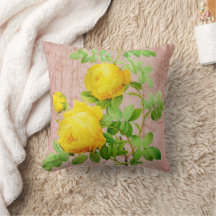 Vintage Shabby Chic Yellow Roses On Pale Pink