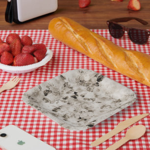 Vintage shabby elegant white grey roses floral paper plate