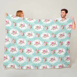 Vintage Shabby Flowers Fleece Blanket