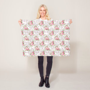 Vintage Shabby Flowers Fleece Blanket