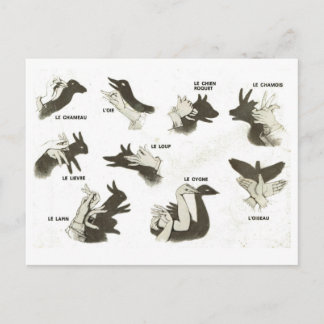 Vintage, shadow puppet shapes, ombres chinoises postcard
