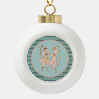 Vintage Shakespeare's Garden Women with Flowers Ceramic Ball Christmas Ornament