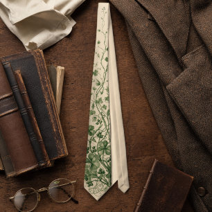 Vintage Shamrock Botanical Engraving St Patrick's Tie