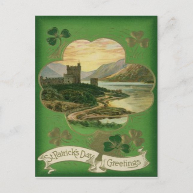 Vintage Shamrock Castle St Patrick's Day Card (Front)
