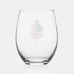 Vintage Shamrock Flag St. Patricks Day Stemless Wine Glass