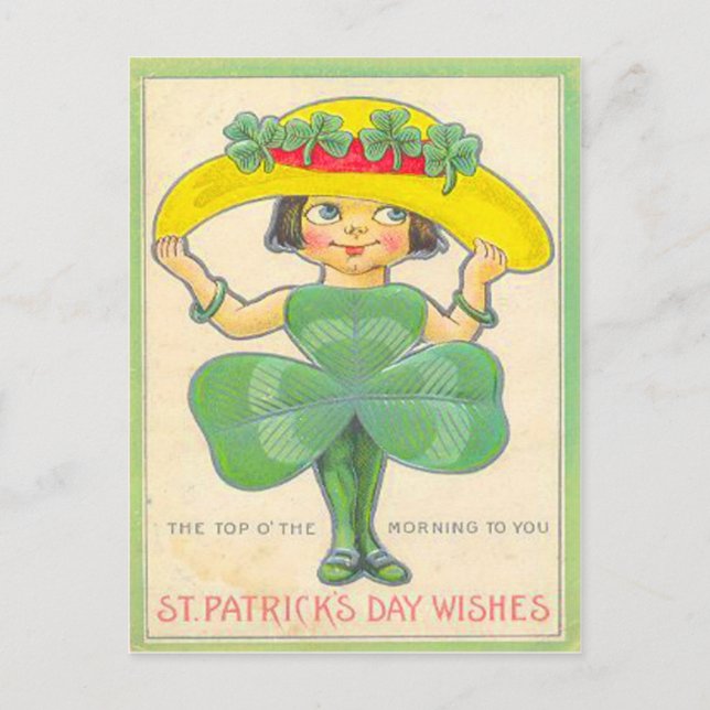 Vintage Shamrock Girl St Patrick's Greeting Card (Front)
