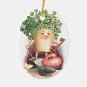 Vintage Shamrock Heart and Key St Patrick's Day Ceramic Tree Decoration