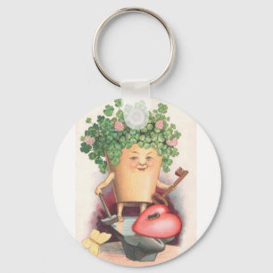Vintage Shamrock Heart and Key St Patrick's Day Key Ring