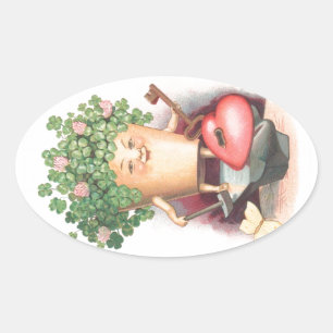 Vintage Shamrock Heart and Key St Patrick's Day Oval Sticker