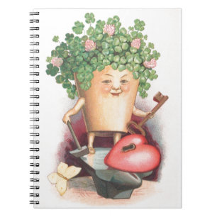 Vintage Shamrock Heart and Key St Patrick's Day Spiral Notebook