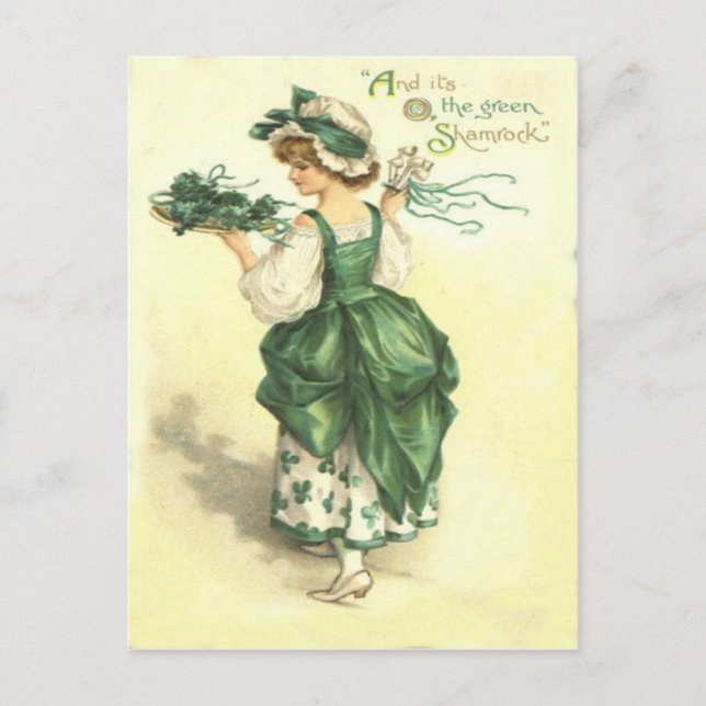 Vintage Shamrock Maiden St Patrick's Day Card (Front)