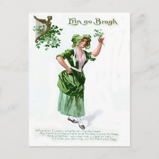 Vintage Shamrock Maiden St Patrick's Day Card (Front)