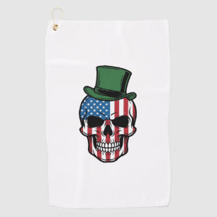 Vintage Shamrock Skull Flag Vector Design_1 Golf Towel