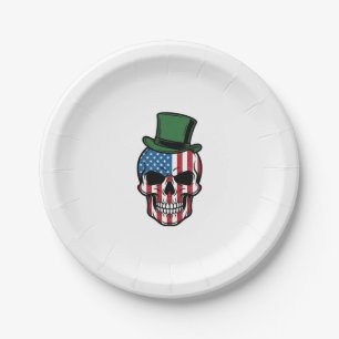 Vintage Shamrock Skull Flag Vector Design_1 Paper Plate