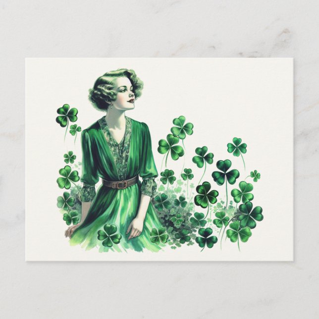Vintage Shamrock St. Patrick's Day Woman Postcard (Front)