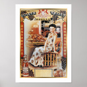 Vintage Shanghai China Golden Valley Beer Ad  Poster