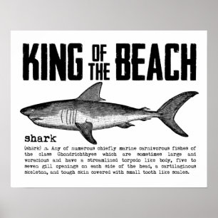 Vintage Shark Beach King with Shark Definition Poster