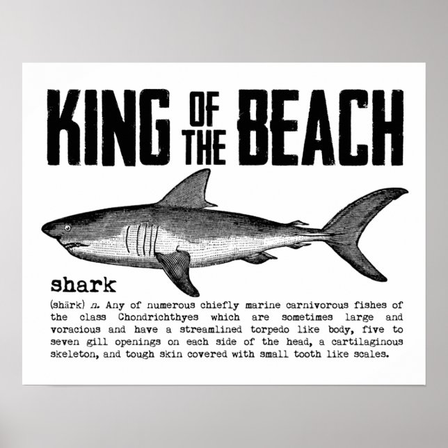 Vintage Shark Beach King with Shark Definition Poster (Front)