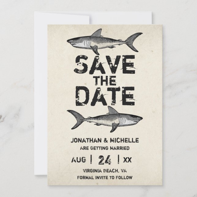 Vintage Shark Beach Wedding Save The Date (Front)