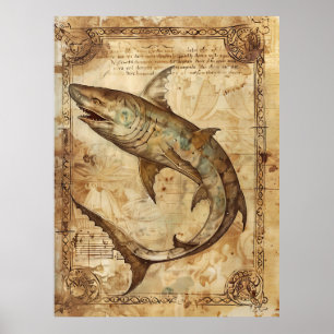Vintage Shark Illustration Poster