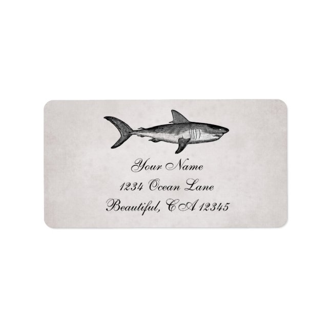 Vintage Shark Ocean Beach Address Label (Front)