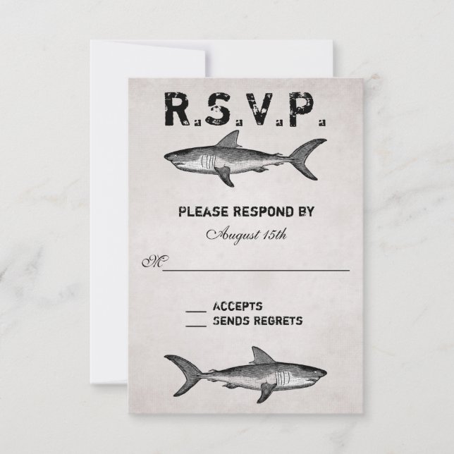 Vintage Shark ~ Ocean Beach Wedding RSVP (Front)