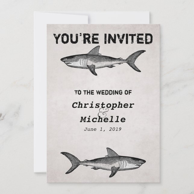 Vintage Shark Ocean Wedding Invitations (Front)