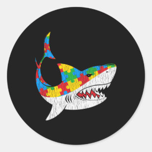 Vintage Shark Puzzle Autistic Kids Autism Awarenes Classic Round Sticker