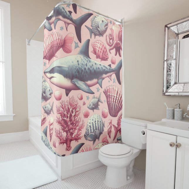 Vintage Shark Seamless Shower Curtain (In Situ)