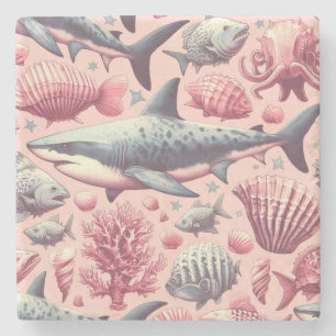 Vintage Shark Seamless Stone Coaster
