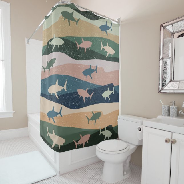 VINTAGE SHARK WAVE  SHOWER CURTAIN (In Situ)