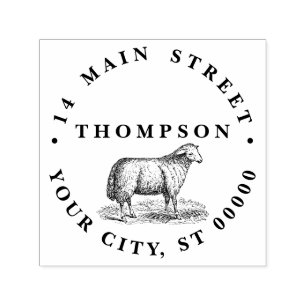 Vintage Sheep Ewe Farm Animals Drawing C Address Self-inking Stamp