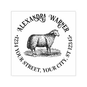 Vintage Sheep Ewe Farm Animals Name Return Address Self-inking Stamp