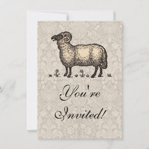 Vintage Sheep Illustration: Farm Classic Art Invitation