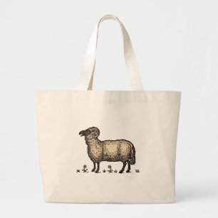 Vintage Sheep Illustration: Farm Classic Art Large Tote Bag