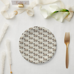 Vintage Sheep Illustration: Farm Classic Art Paper Plate
