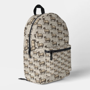 Vintage Sheep Illustration: Farm Classic Art Printed Backpack