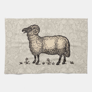 Vintage Sheep Illustration: Farm Classic Art Tea Towel