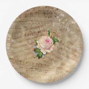 Vintage Sheet Music Antique Rose Paper Plates