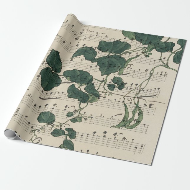 Vintage Sheet Music Leaves Wrapping Paper (Unrolled)