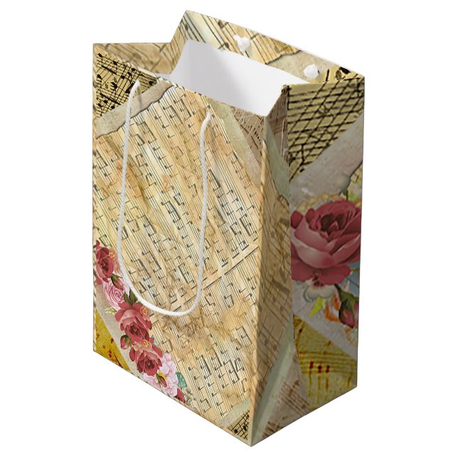 Vintage Sheet Music Musical Notes Gift Bag (Front Angled)