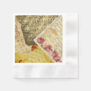Vintage Sheet Music Musical Notes Piano Rose Napkin