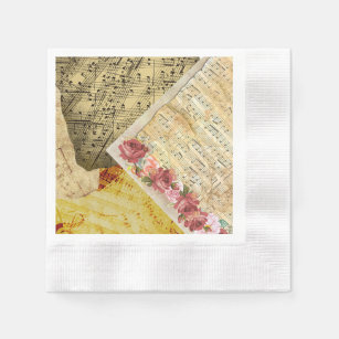Vintage Sheet Music, Musical Notes, Piano Roses Napkin