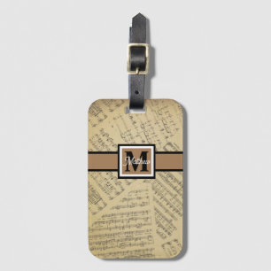 Vintage Sheet Music note Musician Monogram Luggage Tag