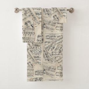 Vintage Sheet Music Paper Collage Bath Towel Set
