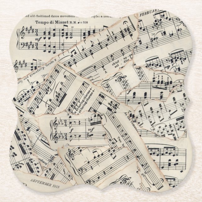 Vintage Sheet Music Paper Collage Coaster (Front)