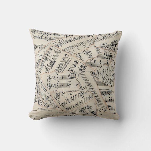 Vintage Sheet Music Paper Collage Cushion (Front)