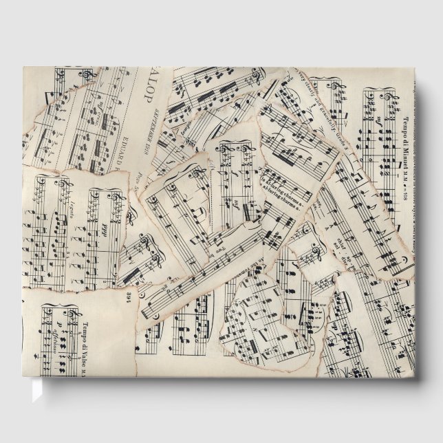 Vintage Sheet Music Paper Collage Guest Book (Front)