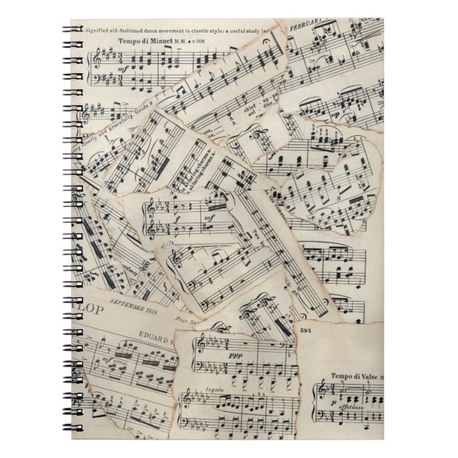 Vintage Sheet Music Paper Collage Notebook (Front)